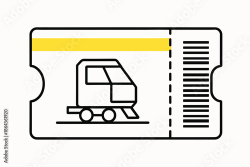 Minimalist train ticket icon with yellow accent and barcode