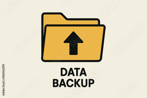 Data backup folder with upload arrow icon on light background
