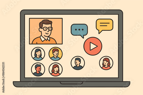 Online video call interface with diverse participants and chat features