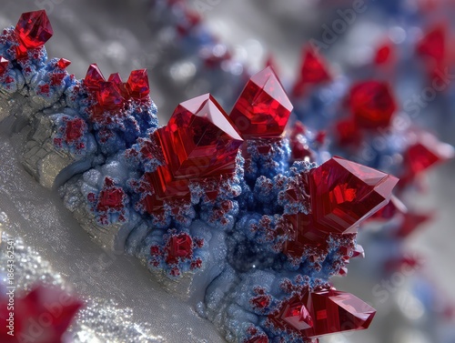 Red crystals protrude from ...