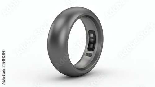 Dark grey smart fitness ring wearable health device white backdrop