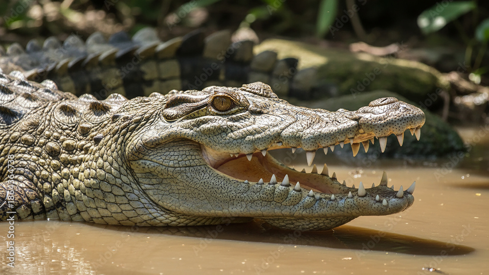 Fototapeta premium Crocodile Head with Open Mouth.