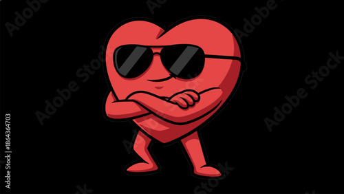 Cool heart character wearing sunglasses with attitude and style
