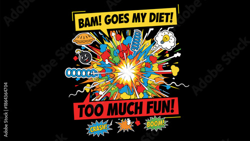 Vibrant comic explosion with BAM GOES MY DIET text