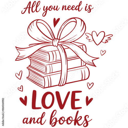 All You Need Is Love and Books – Romantic Line Art Book Illustration