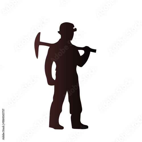 Silhouette of a miner holding a pickaxe over his shoulder, ready for work.