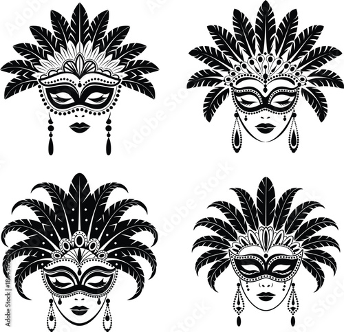 Decorative Carnival Mask Silhouette Vector Set for Mardi Gras and Masquerade