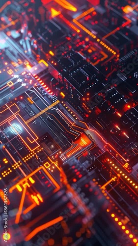 Wallpaper Mural Video A close-up view of a circuit board featuring red lights Torontodigital.ca