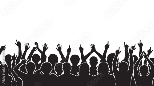 Crowd of People Celebrating with Hands in the Air at Concert or Event