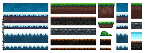 A set of basics for creating pixel seamless landscape in retro style. For games and mobile applications