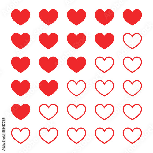 Vector Five Heart Rating. Heart Review Rating