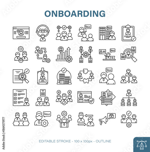 Onboarding Process Vector Outline Icons Set