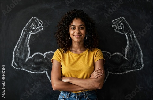 Confident woman showing strength and empowerment concept