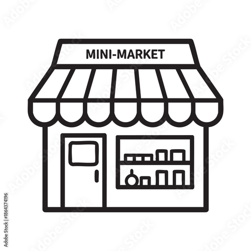 Simple minimarket storefront illustration with shelves and awning