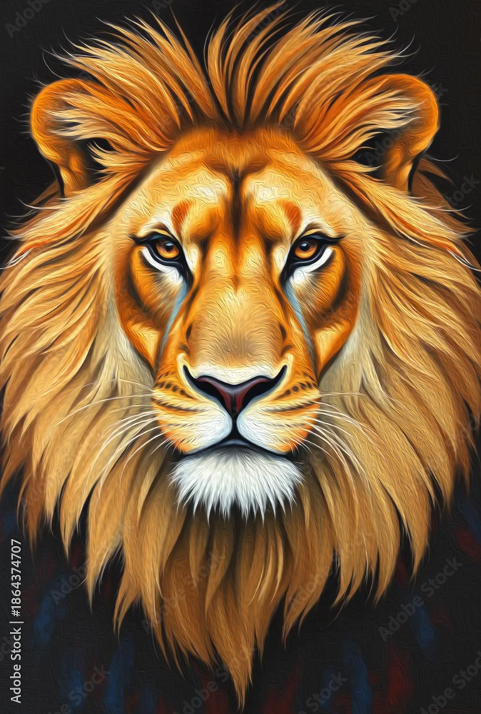 Fototapeta premium Lion . Oil paint. Animal illustration. Design for use in graphics.