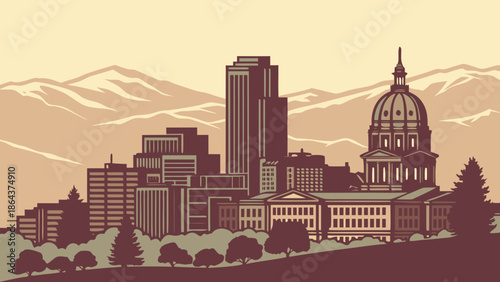Denver skyline and boise, idaho mountains view suitable for travel brochures, city comparisons, and geographical studies, displaying similar skyline backdrops.