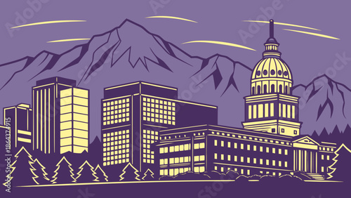 Denver skyline with mountains and buildings differs from boise, idahos landscape. Suitable for travel, cityscape, urban development, and comparison concepts.