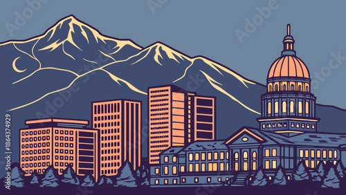 Denver skyline featuring mountains, buildings, and capitol, lacking denvers silhouette. Suitable for editorial content, travel websites, and city skyline comparisons.
