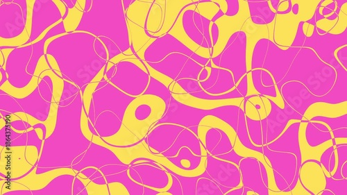 Psychedelic pink yellow abstract background loop. Fun animation of loopy lines.