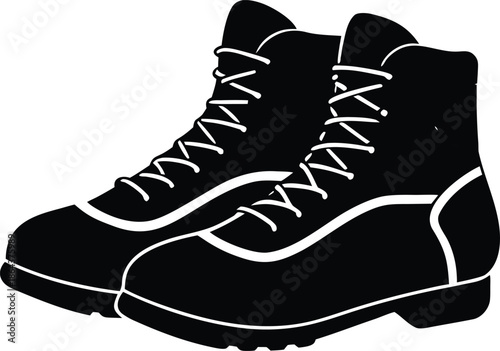 Pair of sturdy black lace-up boots, Hiking work or combat footwear