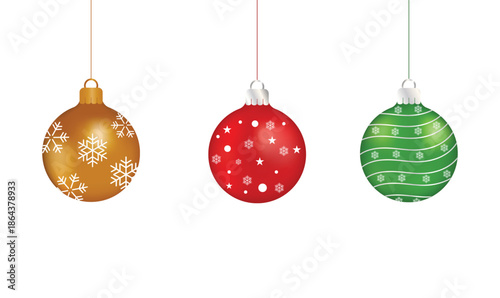 Decorative hanging Christmas ball ornaments. Different in colors and design.