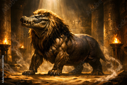 Ammit mythological beast guardian of the underworld in ancient Egyptian temple