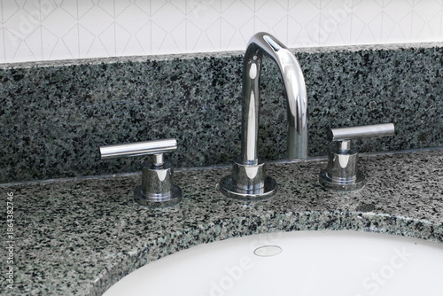 Bilde på lerret Modern bathroom sink faucet closeup