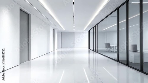 Wallpaper Mural Modern office hallway with glass meeting room, showcasing sleek design and bright illumination. Torontodigital.ca