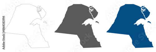 Kuwait map plain set. Map of Kuwait in blank set.