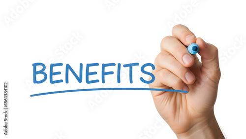 Clearly outlining the benefits and advantages with a blue marker on a whiteboard, highlighting the positive aspects and value proposition of the business.