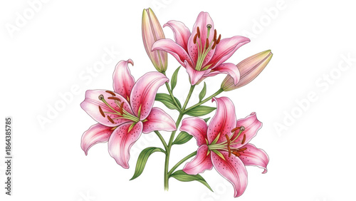 lillies drawing pink watercolor flowers botanical floral blooming png