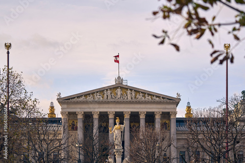 Photography Historic Austrian Parliament Building in Vienna showing the faca