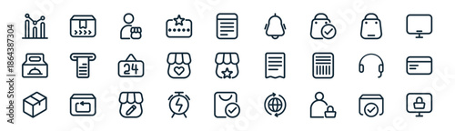 linear online shopping icon pack. vector thin line icons collection such as order, delivery, seller, bag, subscribe, payment, buy, ecommerce