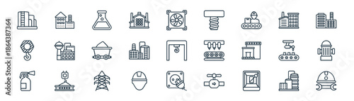 linear industrial icon pack. vector thin line icons collection such as storage tank, factory, chemical flask, factory, storage tank, fire hydrant, power plug, labour