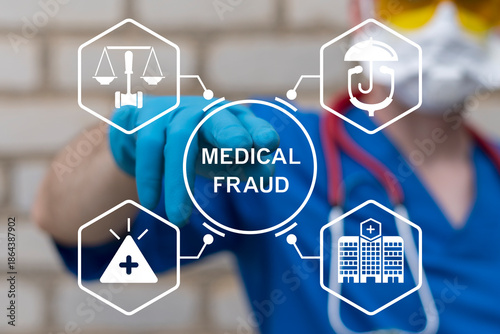Billede på lærred Doctor using virtual touch screen presses the text MEDICAL FRAUD