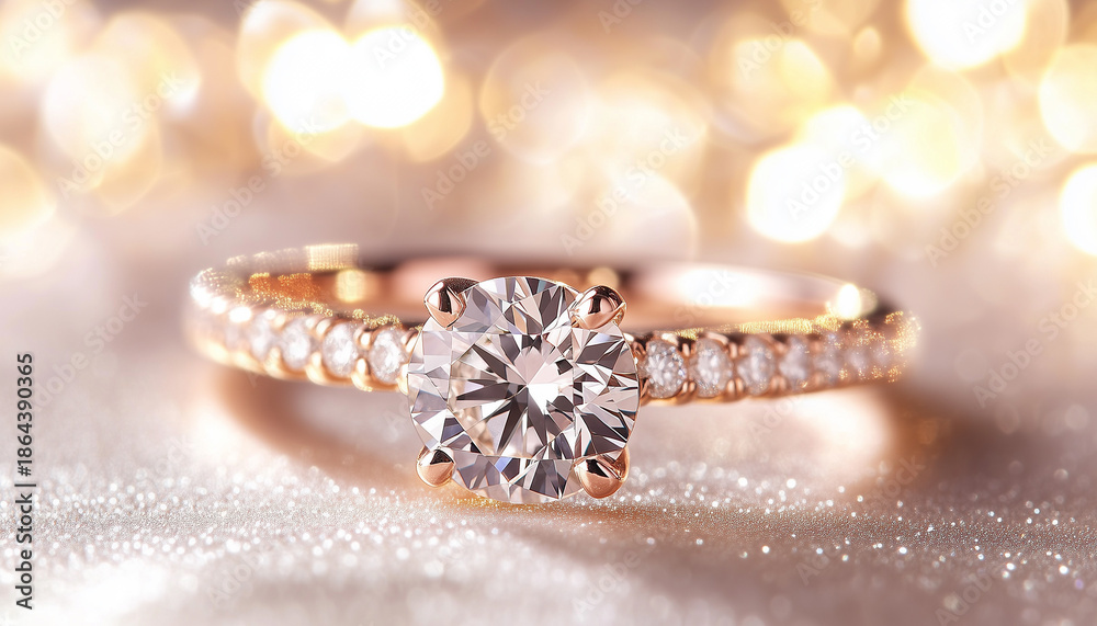 Fototapeta premium diamond ring with diamonds, rings on the table, diamond engagement ring, wedding ring, luxury jewelry