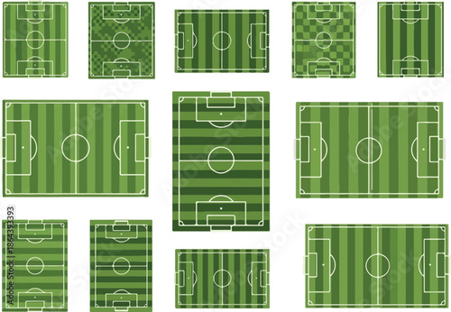 Diverse Collection of Green Soccer Field Illustrations for Design Projects