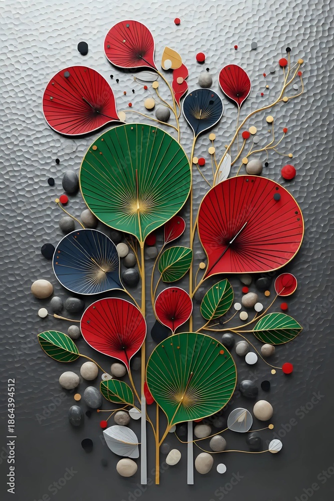 Fototapeta premium Red and green leaves on isolated background