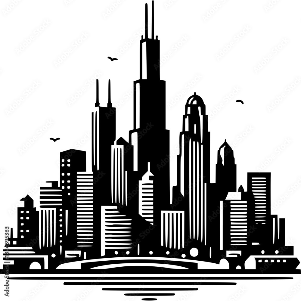 Fototapeta premium Chicago Skyline Icon Vector