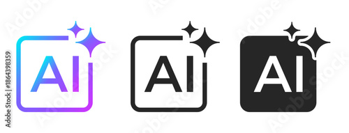 AI generate with square and stars icons. Vector symbols for artificial intelligence and creativity apps. Sparkles generate prompt.