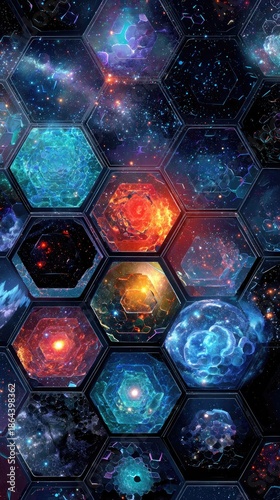 Abstract Colorful Space Hexagon Pattern