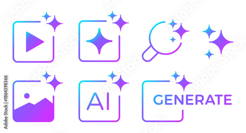 AI generate with square and stars icons. Vector symbols for artificial intelligence and creativity apps. Sparkles generate prompt.