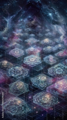 Abstract Digital Space Cubes In Galaxy