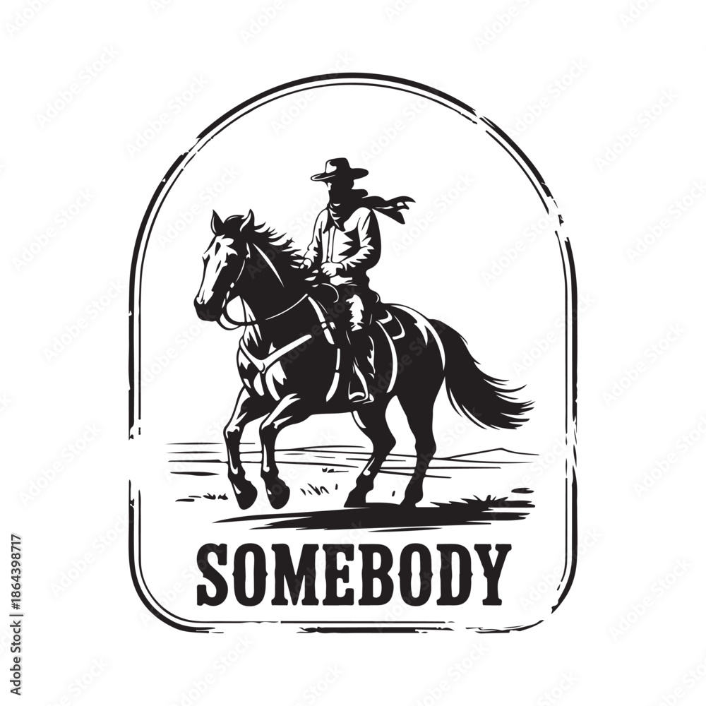 Naklejka premium Cowboy riding a horse in a framed illustration western