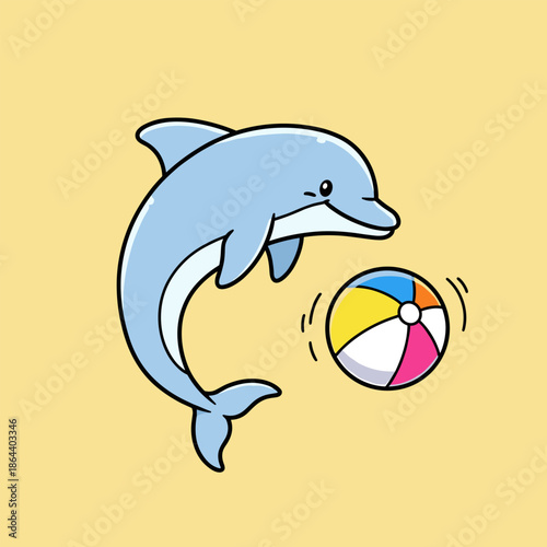 Cute blue cartoon dolphin swimming happily in the ocean vector illustration