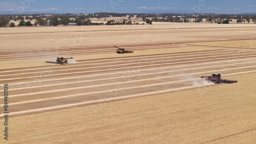 Three harvesters working in a wheat paddock near Yarrawonga
