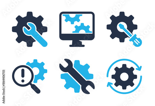 System Settings and Repair icon set. Solid glyph series icons