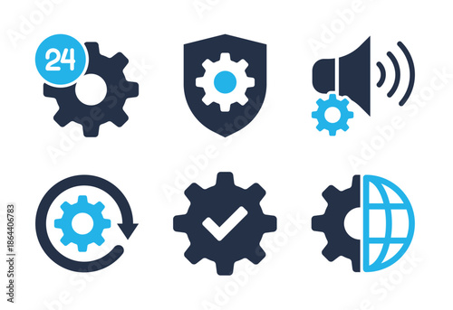 System Support and Security icon set. Solid glyph series icons