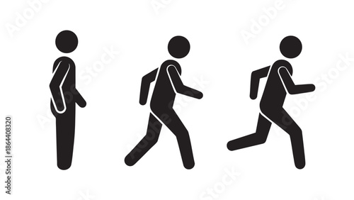 Three progressive stages of walking person isolated on transparent background