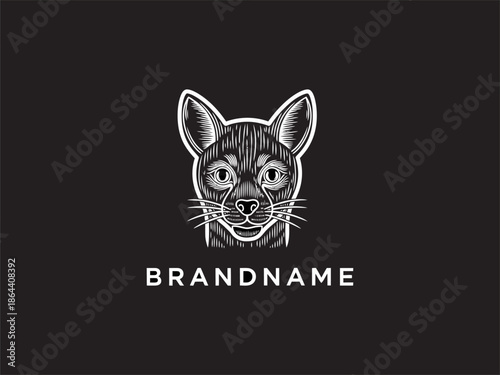White Line Drawing of Cat Head Logo.